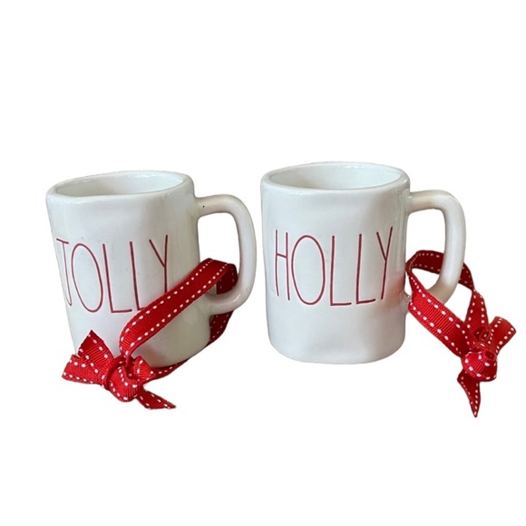 2 Rae Dunn Christmas Espresso Mini Cups Mugs Holly Jolly Ornaments Red White - Picture 1 of 4